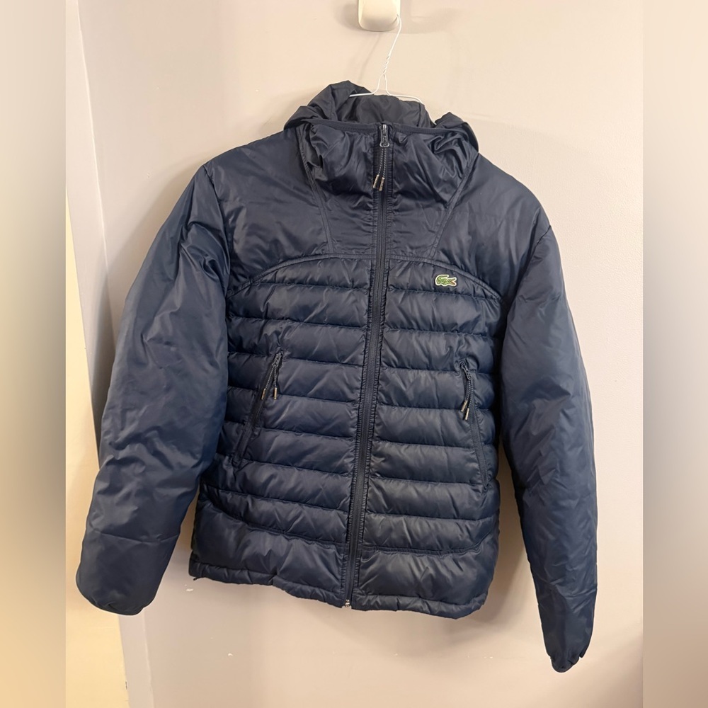 Lacoste Navy Quilted Puffer Jacket with Hood